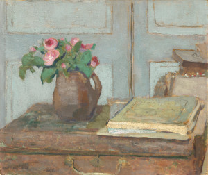 Edouard Vuillard, The Artist's Paint Box and Moss Roses, French, 1868 - 1940, 1898, oil on cardboard, Ailsa Mellon Bruce Collection